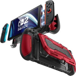 Mumba Dockable for Nintendo Switch 2 Case with Flip Stand, [Titan] Ergonomic Switch 2 Grip Protective Cover Holds 5 Game Cards & 2 TF Cards TPU Accessories and Quick-Release Joy-Con Design (Ruddy)