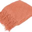 PAVILIA Coral Orange Knit Throw Blanket for Couch, Twin Bed, Soft Knitted Farmhouse Sofa Throw for Living Room, Lightweight Decorative Fall Blanket for Chair, Outdoor Textured Boho Blanket, 60x80