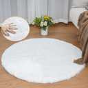 White Faux Rabbit Washable Fur Area Rugs Circle Rugs for Living Room Bedroom Teen Room Fluffy Area Rug 3ft Round Rug (3 FT Round)
