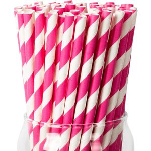 [100 Pack]Party Straws Disposable 7.75'' x0.24'' Biodegradable Pink Paper Drinking Straw for Cocktail, Milkshake, Coffee, Lemonade