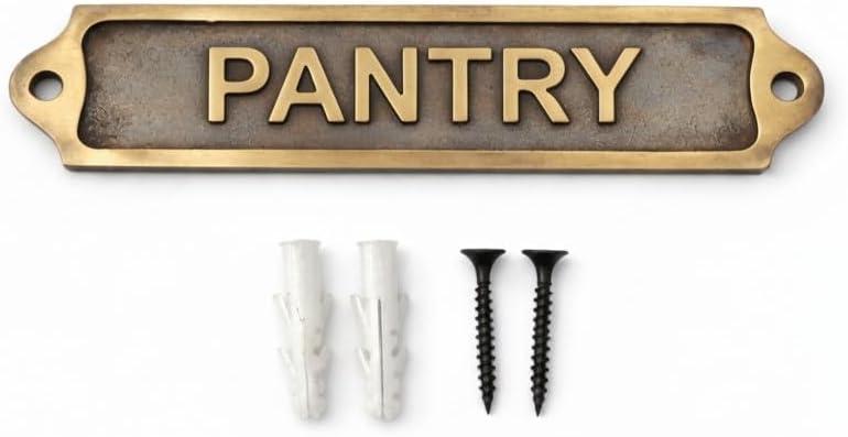PANTRY Antique Vintage Door & Wall Plaque Sign | Classic Engraved Metal Kitchen & Storage Name Plate with Screws for Home Decor | 22 x 5 cm | PANTRY