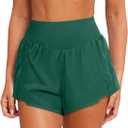LASLULU Womens Ribbed High Waisted Gym Shorts Tummy Control Biker Workout Running Tennis Shorts with Zipper Pockets (Green, L)