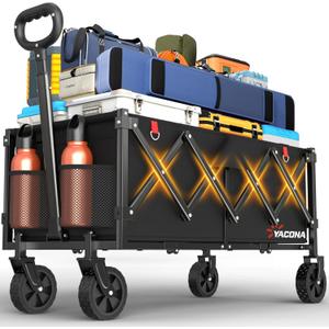 Extra Long Wagons Carts Foldable, 360LBS Heavy Duty Collapsible Wagon with Wheels, Folding Wagon Portable Utility Cart for Groceries, Shopping, Camping, Sports