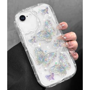 Toycamp for iPhone SE Case - for iPhone 8/7 Case Cute Women Girly Girls Glitter Phone Cover Kawaii Sparkle Bling Aesthetic Pretty Unique Design Funda for Apple SE 2nd/3rd Generation, Clear Butterfly