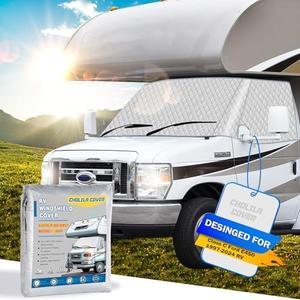 Cholila Cover RV Windshield Cover - for Class C Ford E450 1997-2025 Motorhome Windshield Cover, Protect Privacy RV Front Window Sunshade Cover with Mirror Cutouts Block Out UV Harsh Sun, Silver