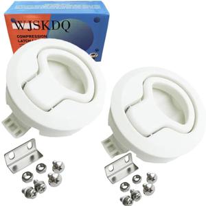 WJSKDQ 2PCS Boat 2'' Flush Pull Latch Slam Latch Hatch Round Pull Latch White Plastic for RV Boat Door Latches Deck Hatch 1/4'' Door Cabinet Hardware