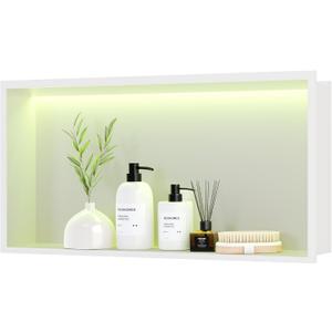 RGB LED Light Shower Niche, White 24X12 in Stainless Steel Wall Niche with Remote Control, Waterproof No Tile Needed Wall Niche for Bathroom Storage Over Mount Installation (24X12In)