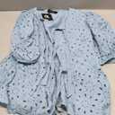 FARORO Women's Summer Dressy Casual Tops Short Puff Sleeve Babydoll Peplum Blouse Bow Tie Front Hollow Out Lace Shirts (Grey Green, Medium)