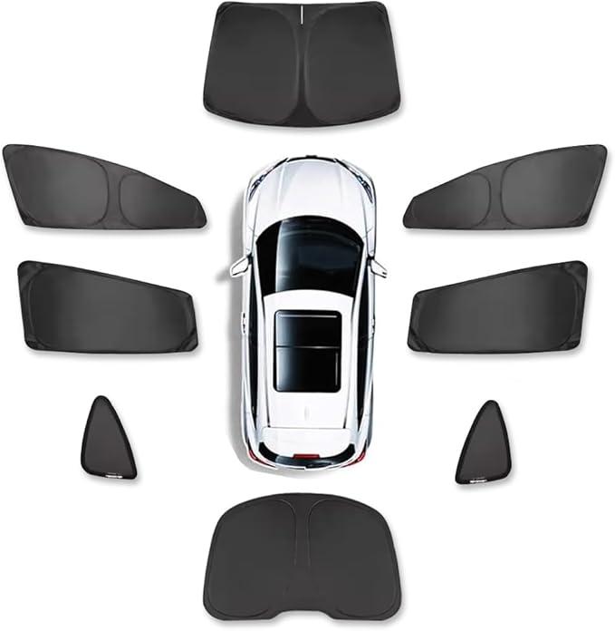 Sunshade All Windows Windshield Reflective Covers Sunproof UV Rays and Privacy Protection - Full Set 8 Pieces Compatible with Tesla Model 3 Highland