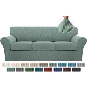 Turquoize 4 Piece Sofa Covers for 3 Cushion Couch Sofa Slipcover Soft Couch Cover for Dogs-Washable Sofa Furniture Covers with 3 Individual Cushion Covers,Jacquard Fabric (3 Cushion Sofa, Dark Cyan)