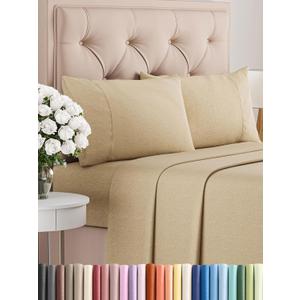 Full Size 4 Piece Sheet Set - Comfy Breathable & Cooling Bed Sheets Set - Hotel Luxury Bedding for Women, Men, Kids, Teens, Boys & Girls - Deep Pockets, Soft & Wrinkle Free - Tan (Heathered Sheets)
