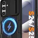 Magnetic Case for Samsung Galaxy S25/Galaxy S24, with Ring Stand [Glass Screen Protector] [Compatible with MagSafe] Military Grade Case with Camera Cover, Heavy Duty Shockproof Protective Cover, Black (S25/S24, Mag Black)