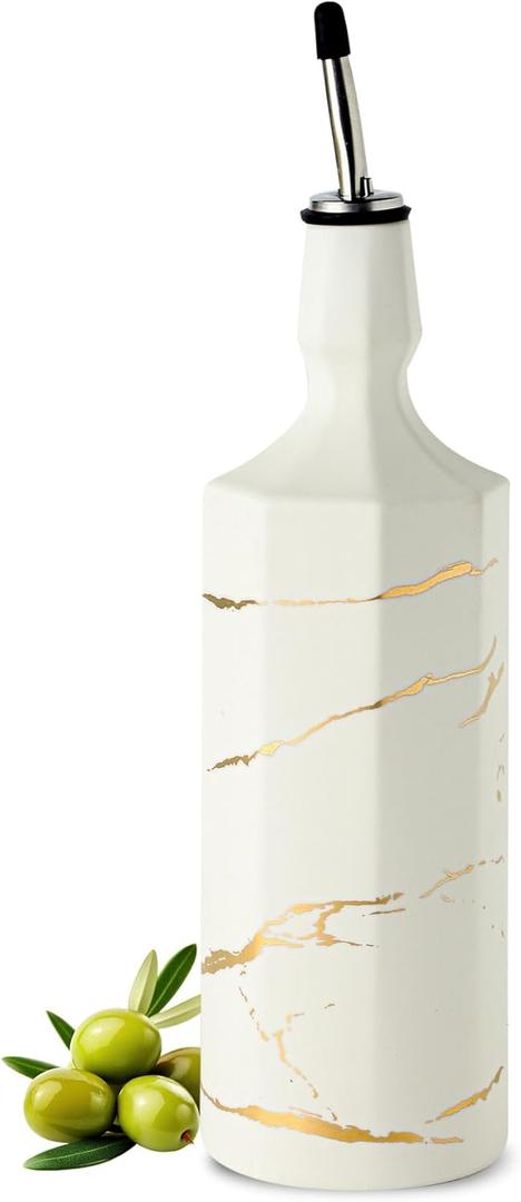 Ceramic Olive Oil Dispenser Bottle, White Oil Dispenser Bottle for Kitchen, Large Capacity 26oz Oil and Vinegar Bottles Dispenser