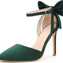Carcuume Womens Bow Tie Back Heels Close Toe Pumps Stiletto High Heels Wedding Shoes Ankle Strap Heel Sandals (6, Green)