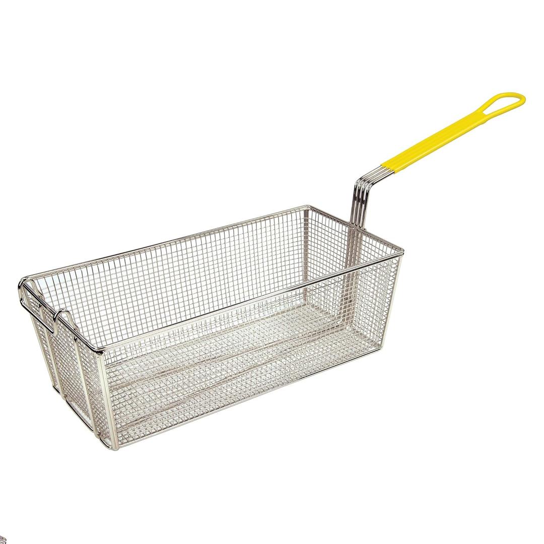 Winco FB-40 Fry Basket with Yellow Handle Medium, 17" x 8.5" x 6"