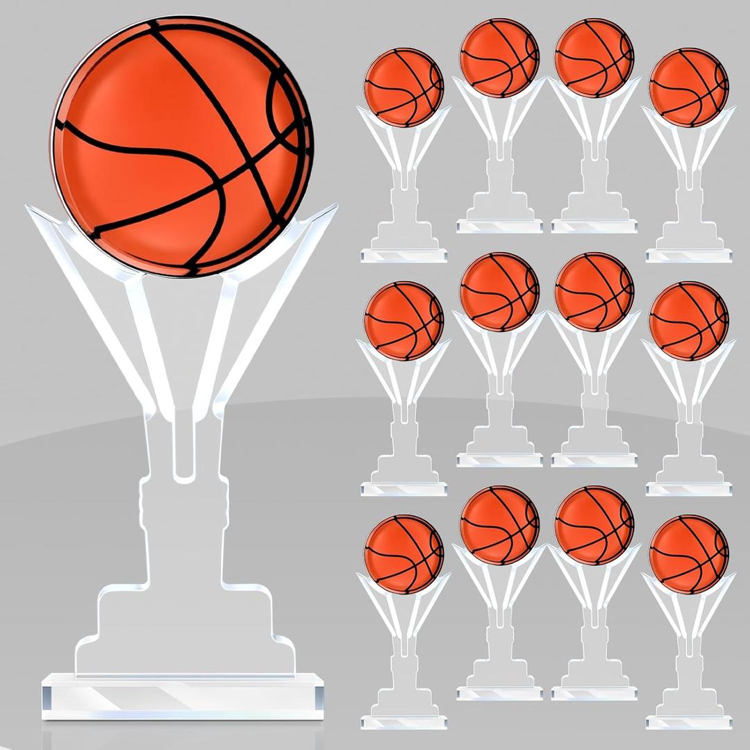 12 Pcs Acrylic Trophy Small Basketball Award 6.69 x 2.95 Inch Championship Game Baseball Softball Prize Keepsake Acrylic Coach Gift for Athlete Sports Lover Gift Party Favor