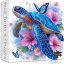 Sea Turtle Puzzles for Adults 1000 Piece, PICKFORU Flower Animal Art Jigsaw Puzzles Nature, Unique Floral Butterfly Blue Turtle Puzzles for Adults