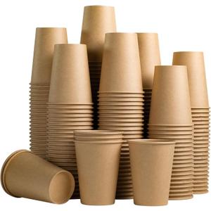Lamosi 210 Pack 12 OZ Paper Coffee Cups, Disposable Kraft Paper Cups, Unbleached Brown Cups for Hot/Cold Beverage Party Home Office