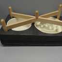 Havniva Ceramic 1.2 Cup Raised Slow Feeder Dog Bowl Set, Elevated 6.1inch Bowl and 7.3inch Puzzle Slow Food Dish with Wooden Stand for Medium and Small Dog, Anti-Gulping (2 xLight Yellow+ Stand)