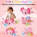 5 in 1 Axolotl Plush Toys for Girls Boys, 18" Mommy Axolotl Stuffed Animal with 4 Baby Axolotls Pink Stuffed Axolotl Plush with Babies Axolotl Plushies for Kids Toddler Birthday Christmas Plush Gifts