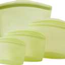 Blue Ginkgo Silicone Food Storage Bags, 4-Pack, Reusable, Made in Korea | Leakproof. Stand Up. Freezer and Dishwasher Safe. (Olive Green)