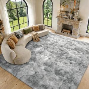 9x12 Extra Large Area Rugs for Living Room, Shaggy Non-Slip Tie-Dyed Rugs for Bedroom Kids Playroom Dorm Room, High Pile Ultra Soft Carpet, Grey