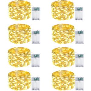 8-Pack Fairy Lights Battery Operated with Timer, Waterproof 16FT 50 LED String Lights Indoor Outdoor, Cuttable Starry Fairy Lights for Christmas Home Bedroom Wedding DIY Centerpiece Decor (Warm White)