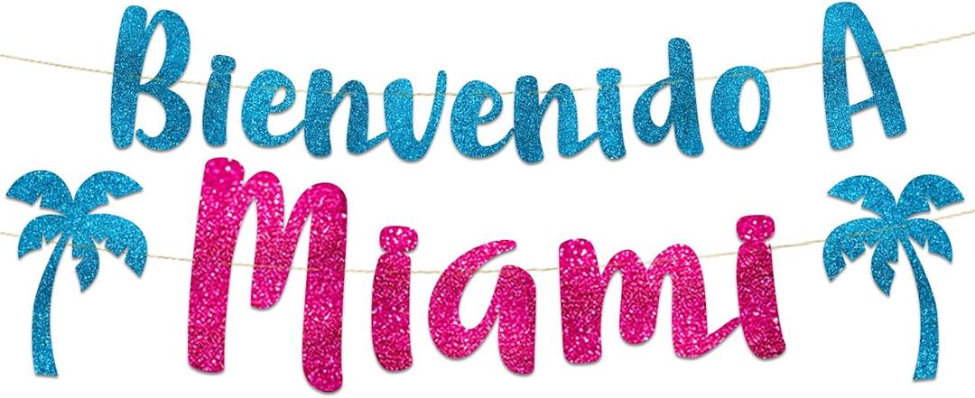 Pre-Strung Miami Bachelorette Party Glitter Banner - Bachelorette Party Decorations for Her - Party Supplies, Favors and Gifts