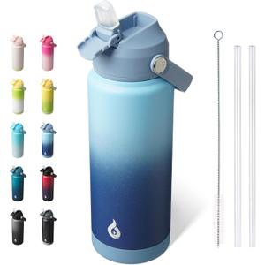 BJPKPK Water Bottle with Straw Lid, 24oz Vacuum Insulated Water Bottles, Metal Stainless Steel Thermo for Sports, Travel, BPA Free Leak Proof Thermo, Cups, Flasks, Tumblers,Sky