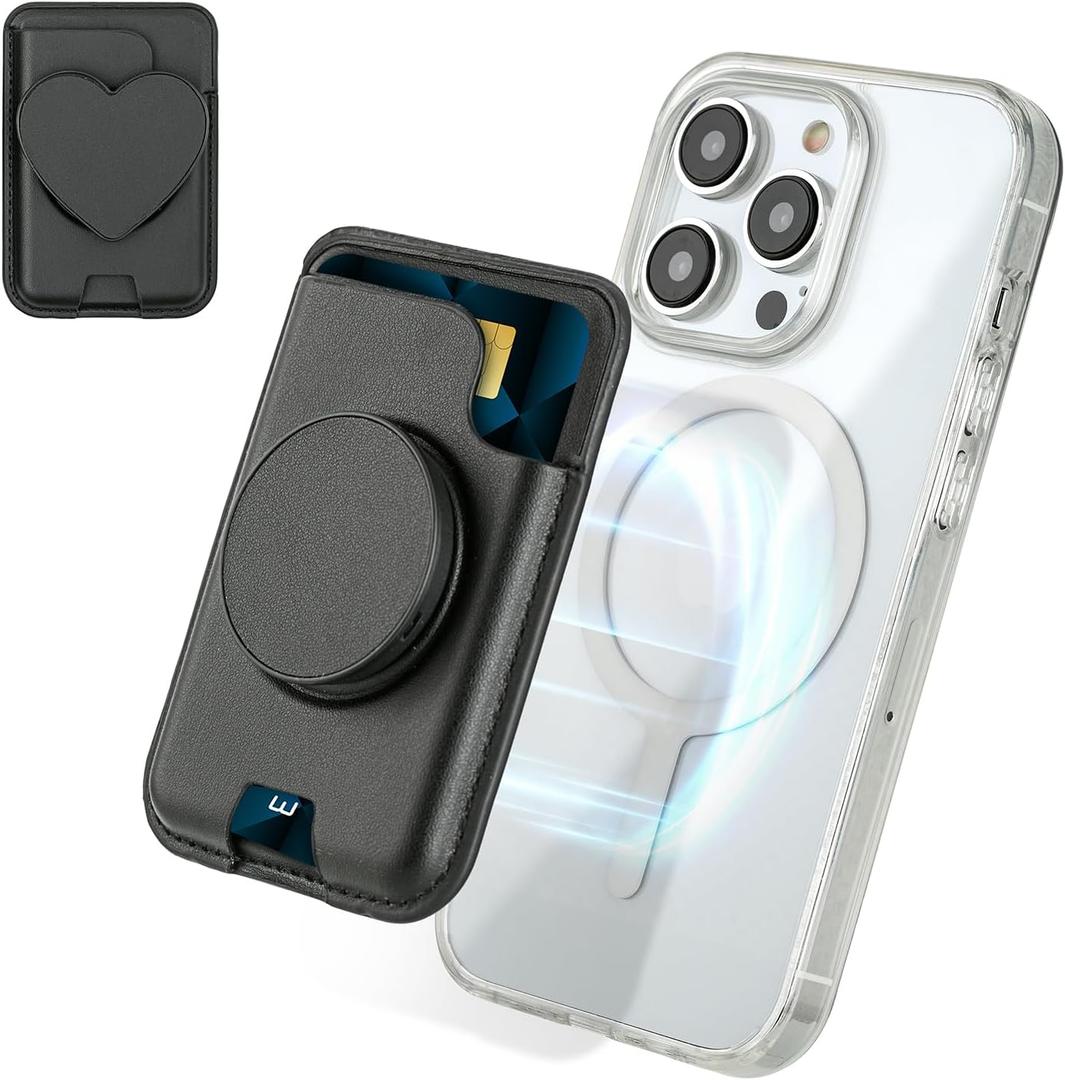 isee Magnetic Phone Wallet with Expanding Grip, Phone Card Holder Wallet with MagSafe, Wallet Compatible for iPhone 17/16/15/14/13/12 Series Holds 2 Cards (Black)