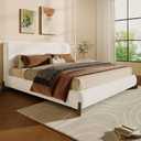Merax Boucle Upholstered Bed, Queen Bed Frame and Headboard, Platform Bedframe, No Box Spring Required, Easy Assembly, White
