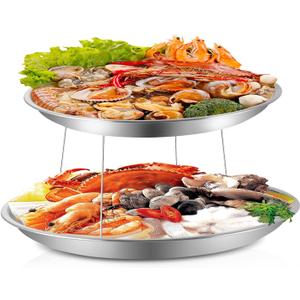 2-Piece Aluminum Seafood Platter - 16" Round Tray with 14" Oyster Section, Silver(Not Include Seafood Racks)