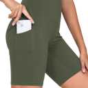 THE GYM PEOPLE Women's High Waist Workout Shorts 8"/5"/3" Stretchy Tummy Control Yoga Biker Running Shorts with Pockets (Green, L)