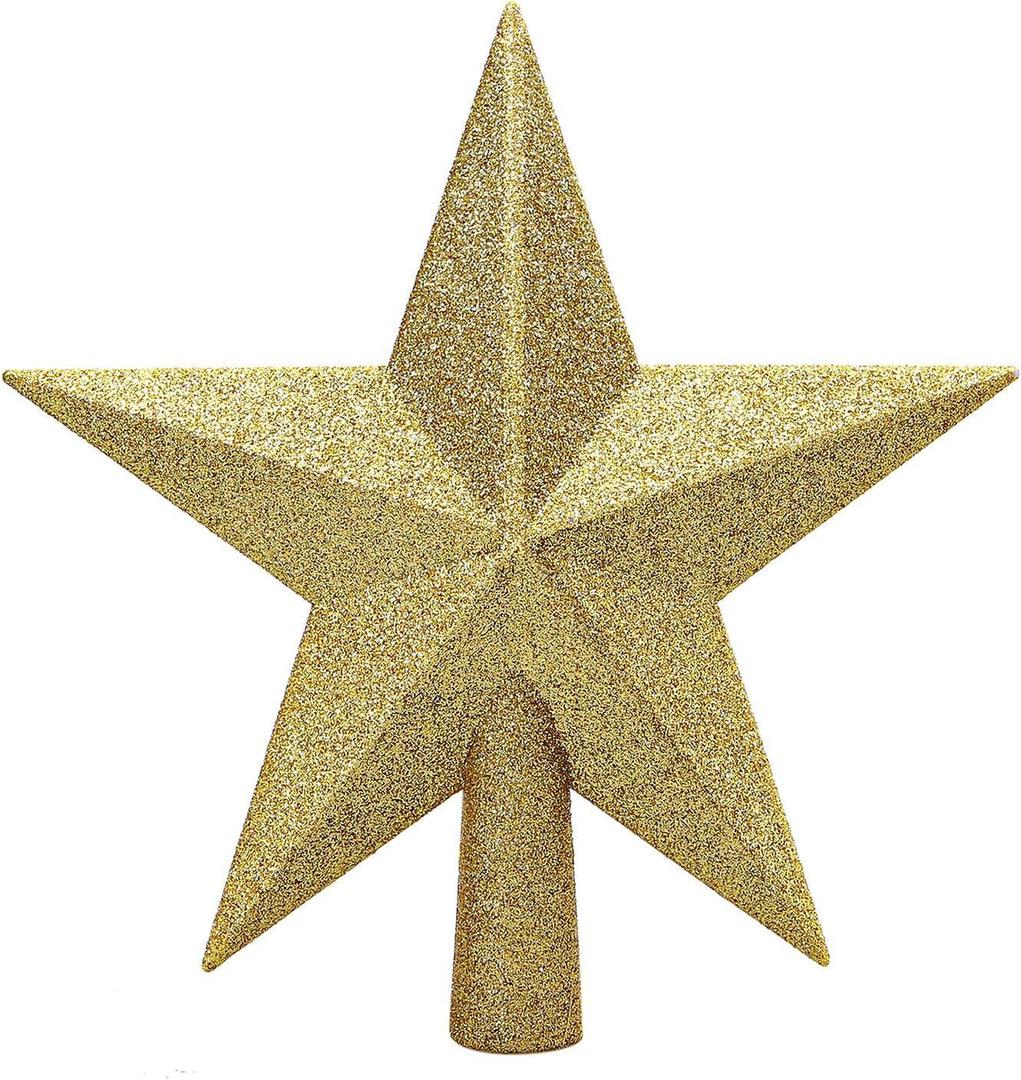 Christmas Tree Topper, 6 inch Glitter Star Tree Topper for Christmas Ornaments Decorative Tree Star for Xmas Christmas Party, Gold