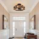 2 Pack 3-Light Rustic Farmhouse Wood Flush Mount Ceiling Light Fixture Oak Wood and Metal Cage Semi Flush Mount Ceiling Light for Hallway Hall Entry Bedroom Kitchen Farmhouse, Black