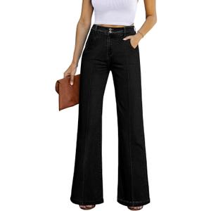 Sidefeel Womens Wide Leg Jeans Casual Baggy High Waisted Stretch Denim Pants (10, Black)