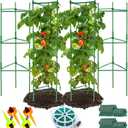 Megidok Tomato Cages - Garden Plant Stakes Support (4 Pack 49"/3 Pack 67") with 164ft Plant Ties&40Pcs Plant Clips&4 Watering Drip Devices for Climbing Plants Vegetable