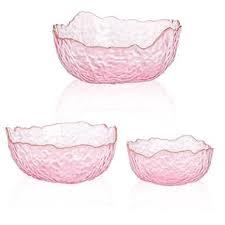 ZEAYEA Set of 2 Glass Salad Bowls, Pink Serving Bowls for Kitchen Prep, Decorative Large Candy Bowl, Irregular Shape Space Saving Nesting Set for Salad, Fruit, Snack, Dessert