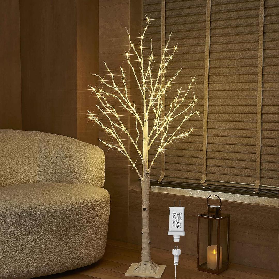 BAOLITVINE Birch Tree with Lights 4FT 200 Fairy Lights, Lighted Trees for Home Fireplace Room Party Thanksgiving Christmas Decoration Inside Outdoor