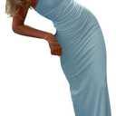 SOLY HUX Women's Elegant Mesh V Neck Bodycon Maxi Dress Summer Cocktail Party Wedding Guest Long Cami Sundresses (Plain Blue), XS