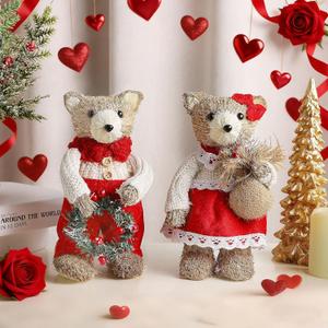 Lulu Home 2 Packs Valentine's Day Decorations, Xmas Bears Tabletop Ornaments for Mantel Fireplace Window Sill Holiday Christmas Indoor Decor & Gifts