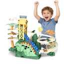 Dinosaur Race Track - Climbing Slide Stair Toy for 3 4 5 Year Old Boys Birthday Gift, Sliding Car Dinosaur Toy Track with Music and Light, Dino Game Boy Toys Age 4-7 (Green)