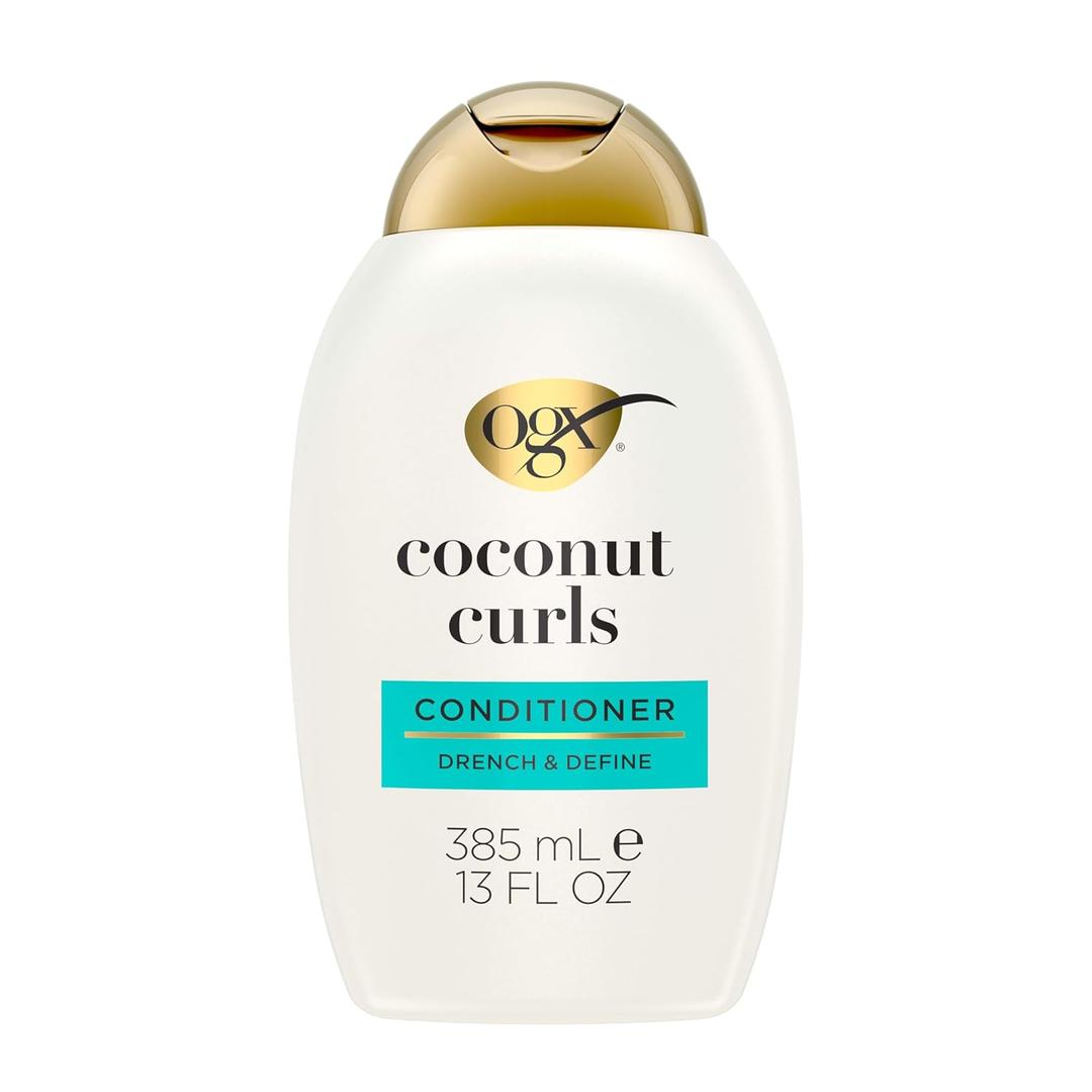 OGX Quenching + Coconut Curls Curl-Defining Conditioner, Nourishing Curly Hair Conditioner with Coconut /Citrus Oil & Honey, Paraben-Free with Sulfate-Free Surfactants, 13oz