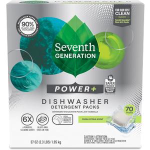Seventh Generation Power+ Dishwasher Detergent Packs Fresh Citrus scent 1 for sparkling dishes Dishwasher tabs 70 count