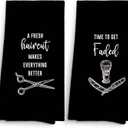 Black Barber Barbershop Decor Hand Towels 16x24 Set of 2, Dish Towels Cloths Dishcloths Tea Towel Gifts for Barber Hairstylist Hairdresser, Hair Haircut Shop Salon Bathroom Kitchen Hand Towel