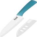 Upgrade Version 7-inch Ceramic Santoku Knife with Sheath - Light, Precise, Sharp, Nonstick Ceramic Knife - Rustproof Dishwasher Safe Chef's Kitchen Knife (Blue)