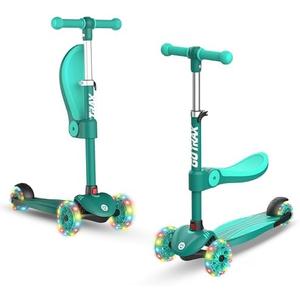 Gotrax KS3 Kids Kick Scooter, LED Lighted Wheels, Adjustable Height Handlebars and Removable Seat, Lean-to-Steer & Widen Anti-Slip Deck, 3 Wheel Scooter for Kids Ages 2-8 and up to 100 Lbs