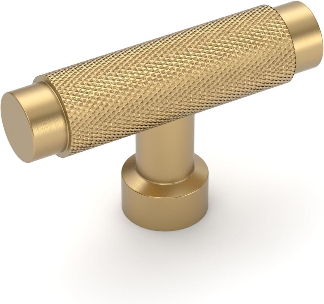 Amerdeco 10 Pack Champagne Bronze Cabinet Knobs 2 Inch Length Single Hole T Bar Kitchen Cabinet Knob Knurled Cabinet Pulls for Drawer Cupboard ZH0034