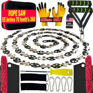 55 Inch High Limb Rope Saw with 70 Sharp Teeth, Effortless 360 Arborist Tree Limb Cutter  Dual Sided Chain Cutting Tool for High Branches, Pocket Wire Chain for Outdoor Adventures with Storage Box