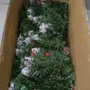 Christmas Garland with Lights - 9FT Pre-Lit Flocked Garland with 30 LED Bulbs, Red Berries, Pine Cones, Artificial Pine Battery Operated Garland for Fireplace, Staircase, Indoor & Outdoor Decoration